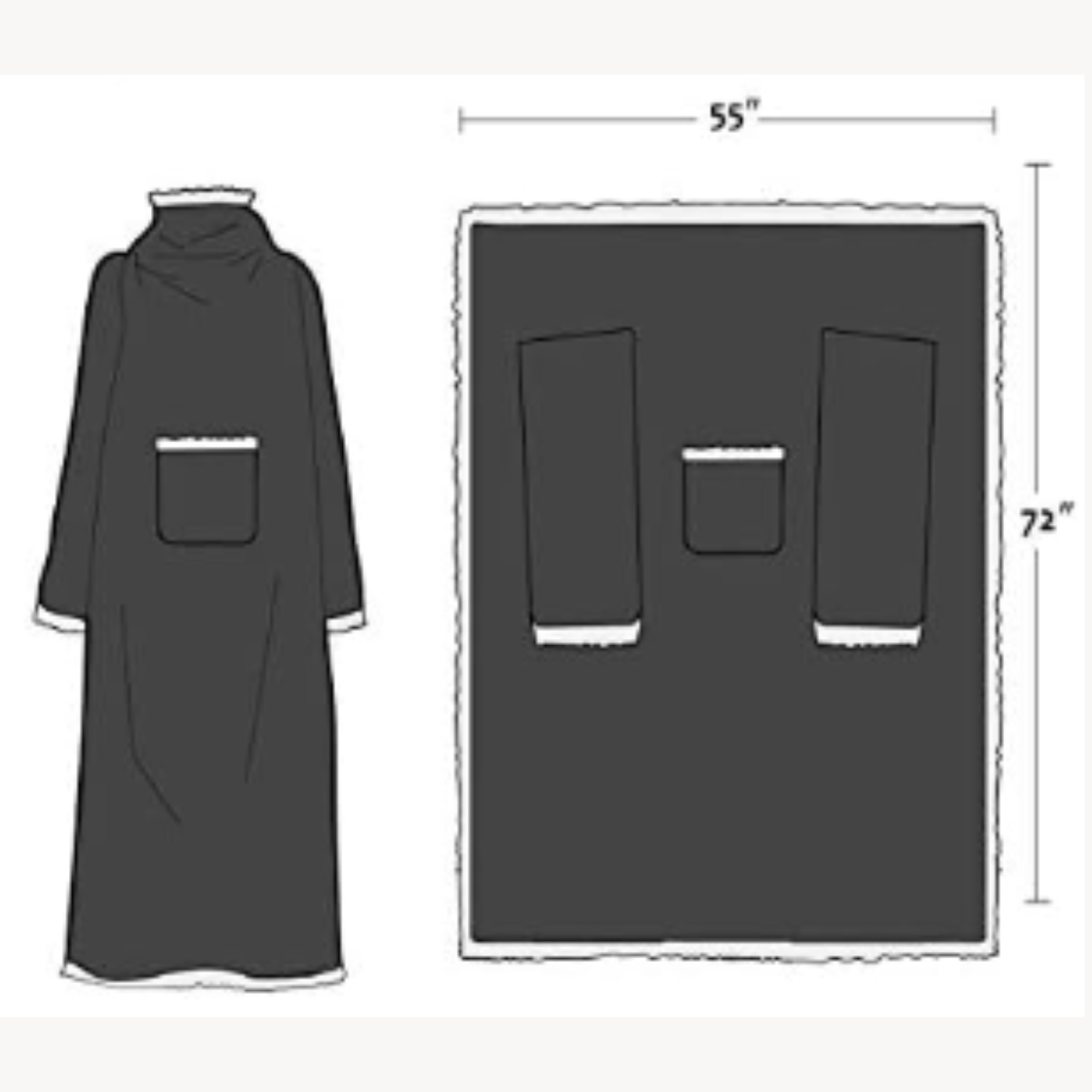 Abrigo Polar Negro con Mangas  largas y Bolsillo